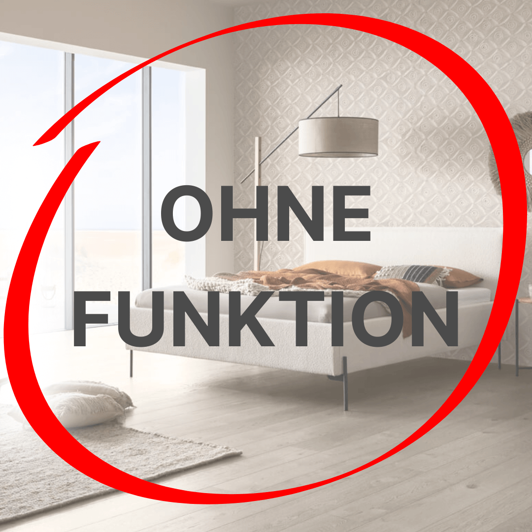 Aufschrift ohne Funktion mit rotem Kreis und Polsterbett im Hintergrund