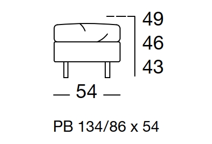 Maßzeichnung eines Sofaelement vor weißem Hintergrund freistil Rolf Benz 134