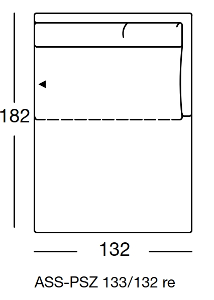 Maßzeichnung eines Sofaelements vor weißem Hintergrund freistil Rolf Benz 133