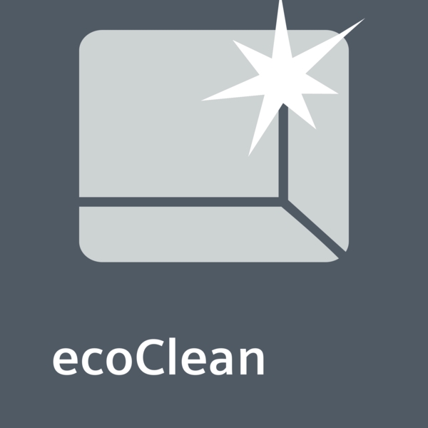 Abbildung des ecoClean Reinigungssymbols mit glänzendem Effekt auf grauem Hintergrund