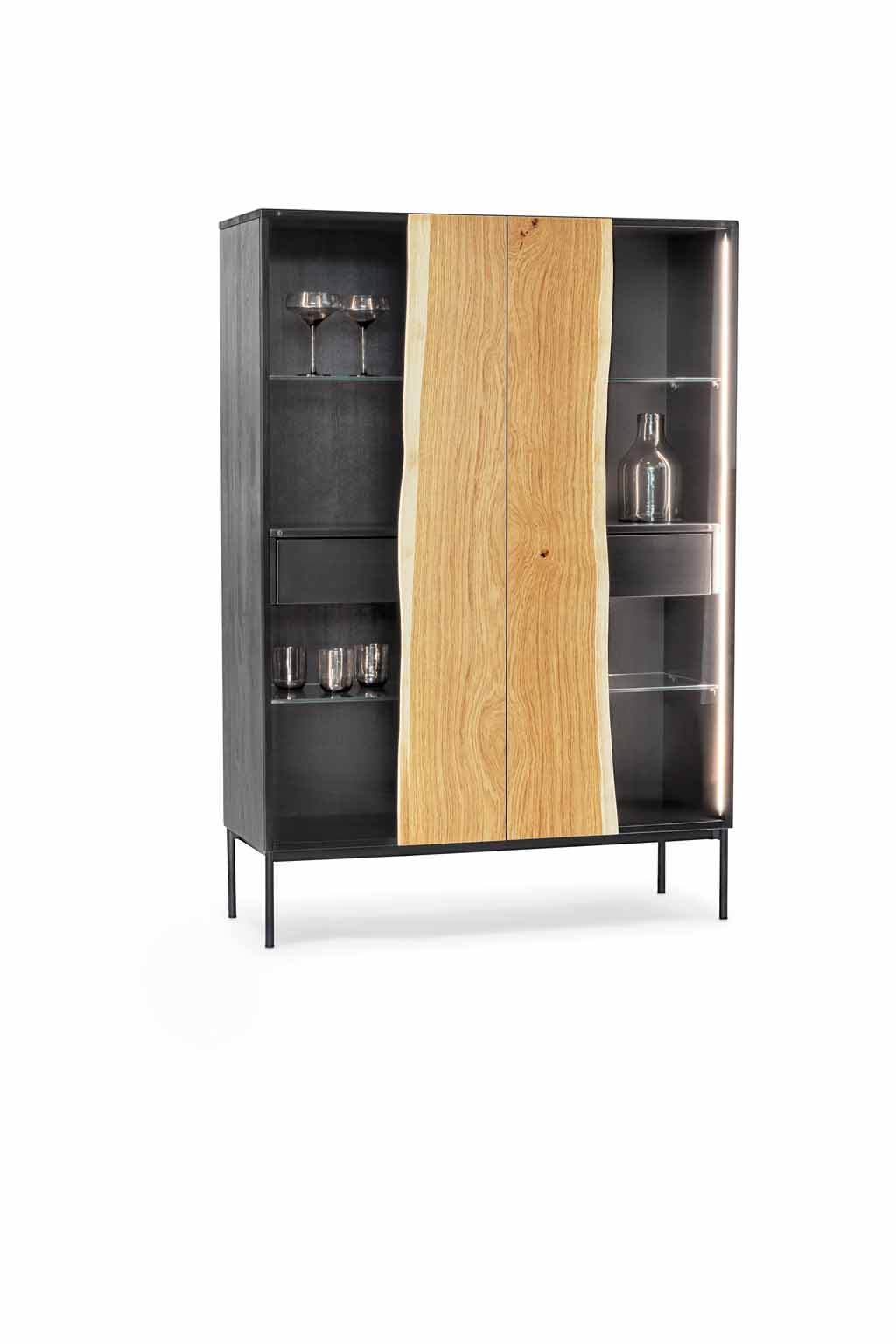 Wimmer 18Hundert | Vitrine mit Beleuchtung | B: 110,9 cm | 153115 Moderner Vitrinenschrank aus Holz mit Türen, stilvoll für Wohnzimmerdekor geeignet