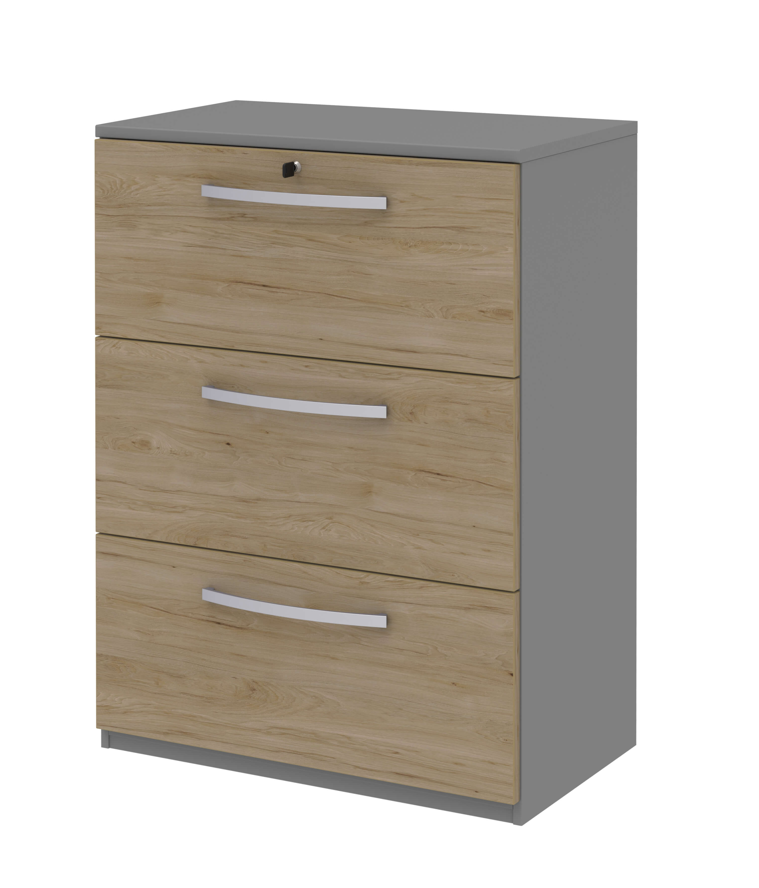 Röhr Bush. techno - Aktenschrank mit 3 Schubladen | B: 80,0 cm | Front Holzoptik | Korpus mittelgrau Kommode mit drei Schubladen in Holzoptik und grauem Korpus