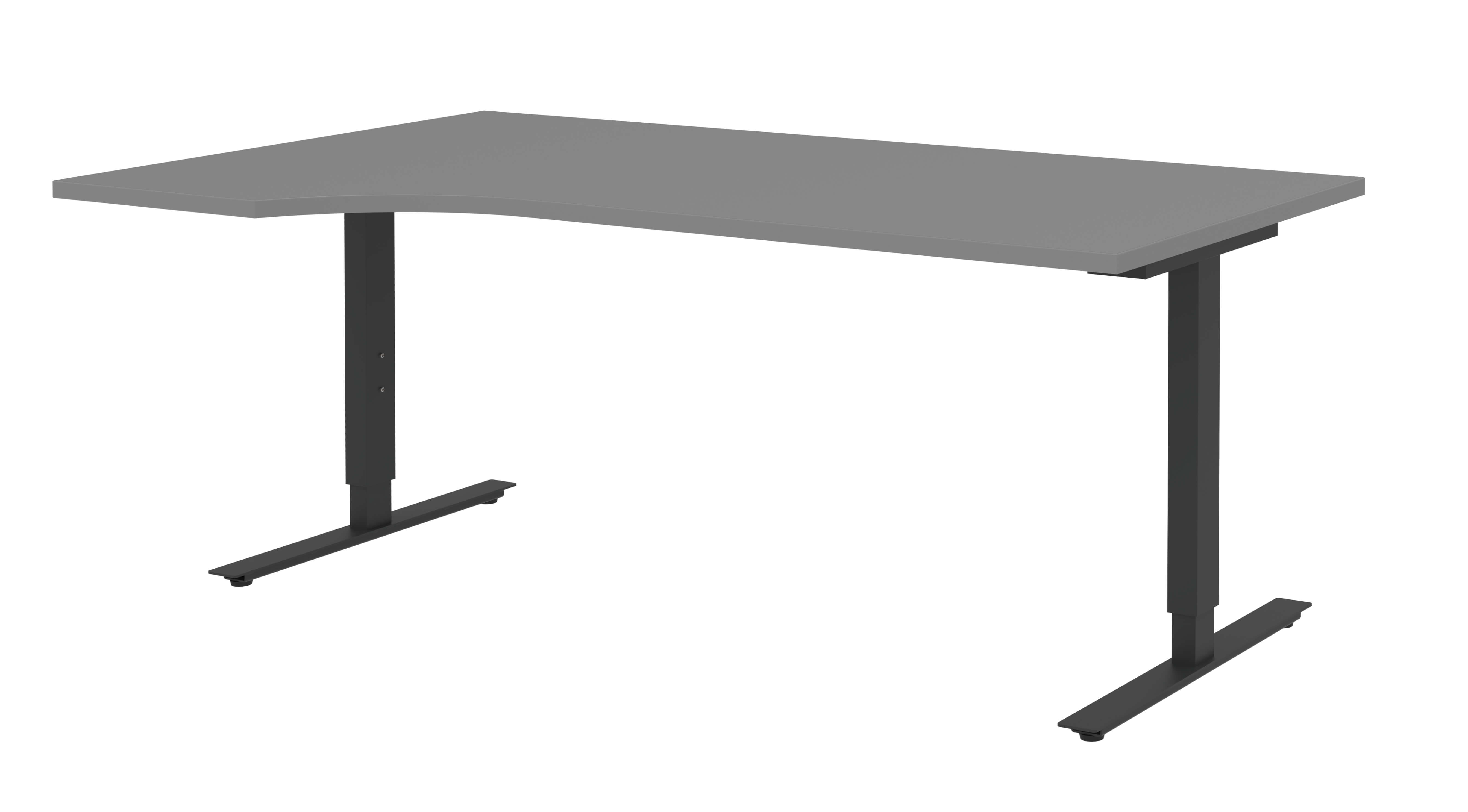 Röhr Bush techno - Schreibtisch | Tischplatte mittelgrau | Gestell anthrazit | höhenverstellbar Grauer Schreibtisch mit L-Form und schwarzen Metallbeinen, ideal für ergonomisches Arbeiten