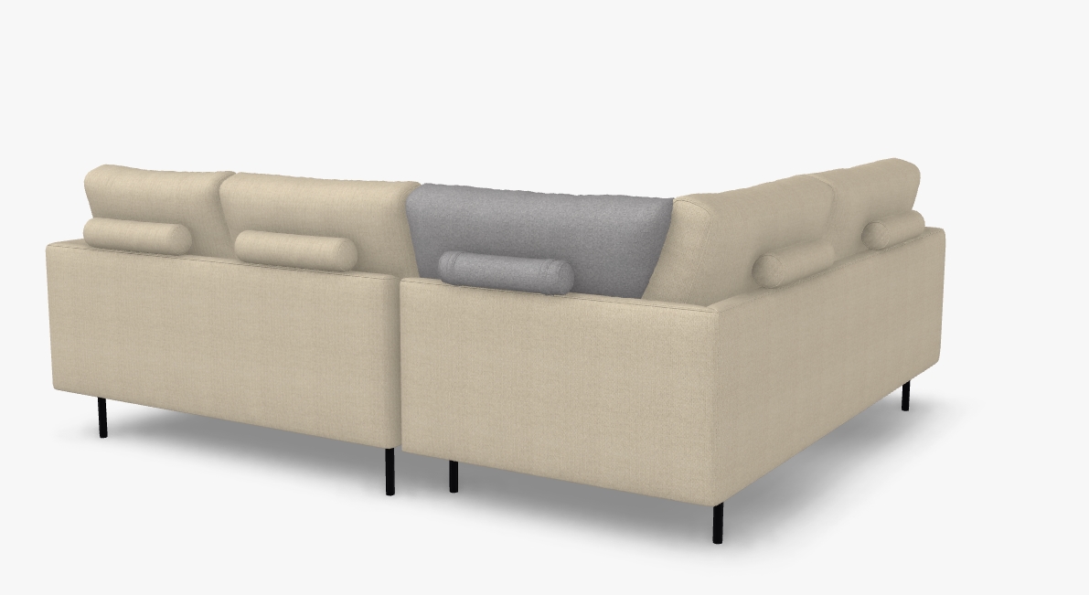 freistil Rolf Benz 134 - Eck-Rückenkissen mit Rolle | 80 x 48 cm beiges sofa mit schwarzen füssen und rückenkissen mit rollen von rückseite gezeigt ein kissen zur ansicht in grau vor weißem hintergrund freistil rolf benz 134
