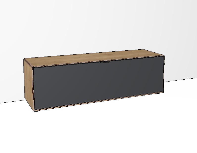 braun graues Lowboard mit Holzakzent vor weißem Hintergrund