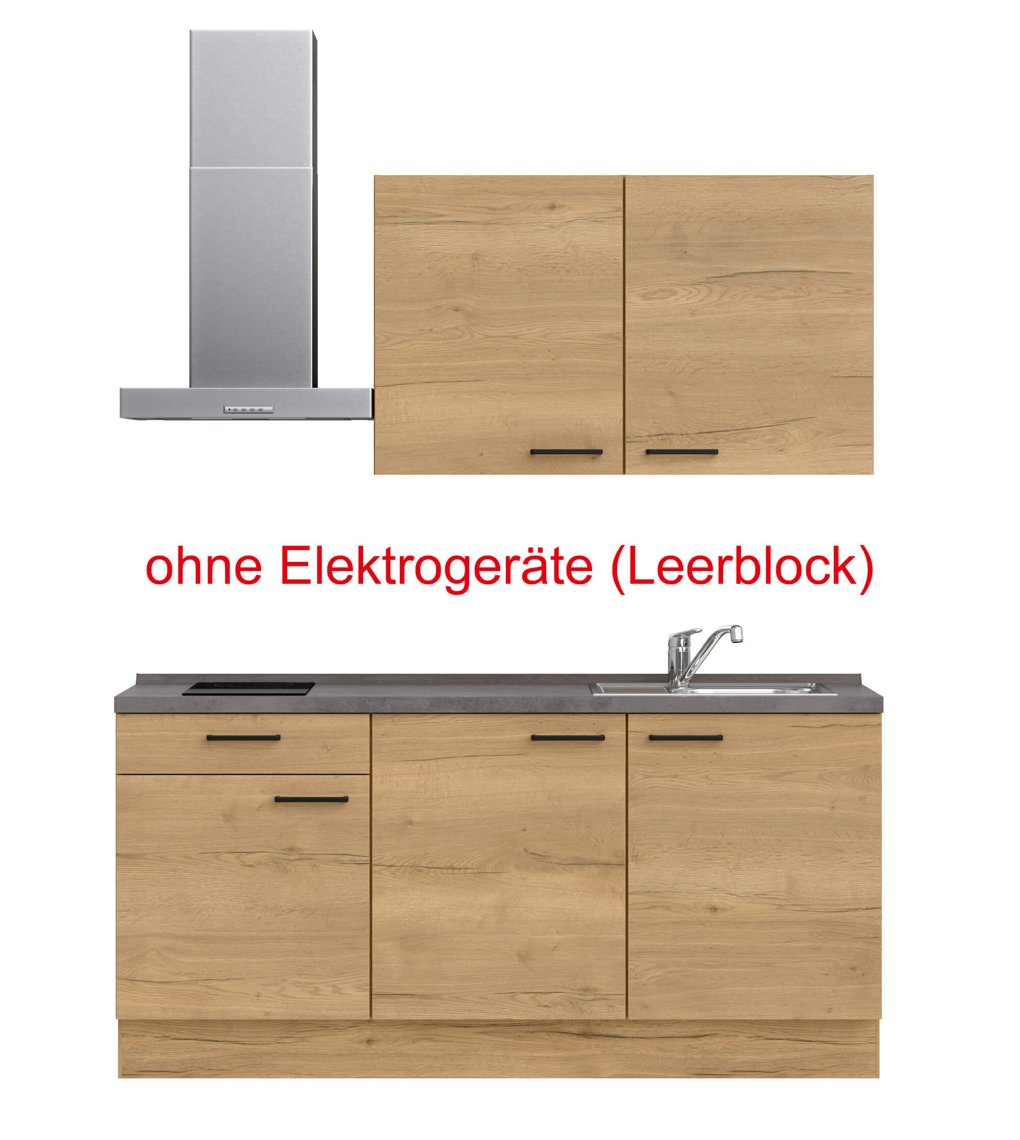 küchenzeile braun mit Herd, Dunstabzugshaube, Waschbecken, Armatur mit Hinweistext ohne Elektrogeräte (Leerblock) nobilia structura