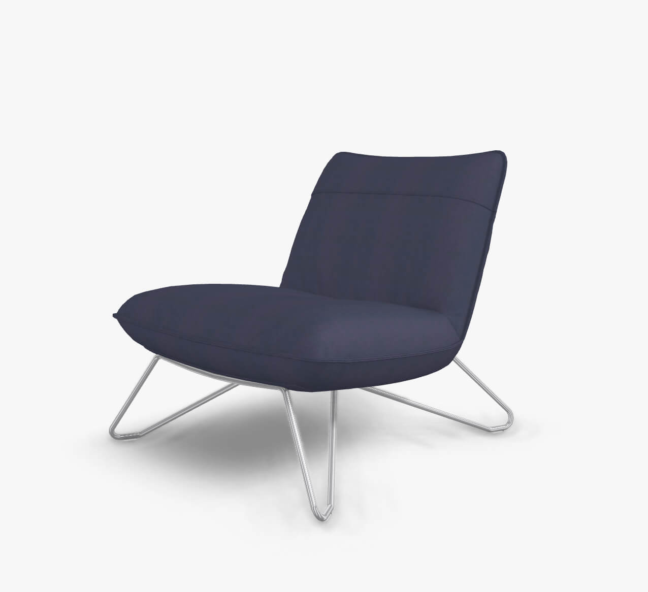 Rolf Benz 394 - Sessel (Loungesessel) | Stoff, violettblau 17.410 | Metallgestell Glanzchrom Blauer Loungesessel mit modernem Design und Metallgestell vor weißem Hintergrund