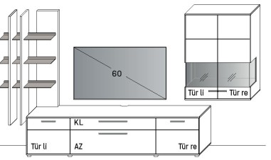 Illustration einer Wohnwandkombination vor weißem Hintergrund