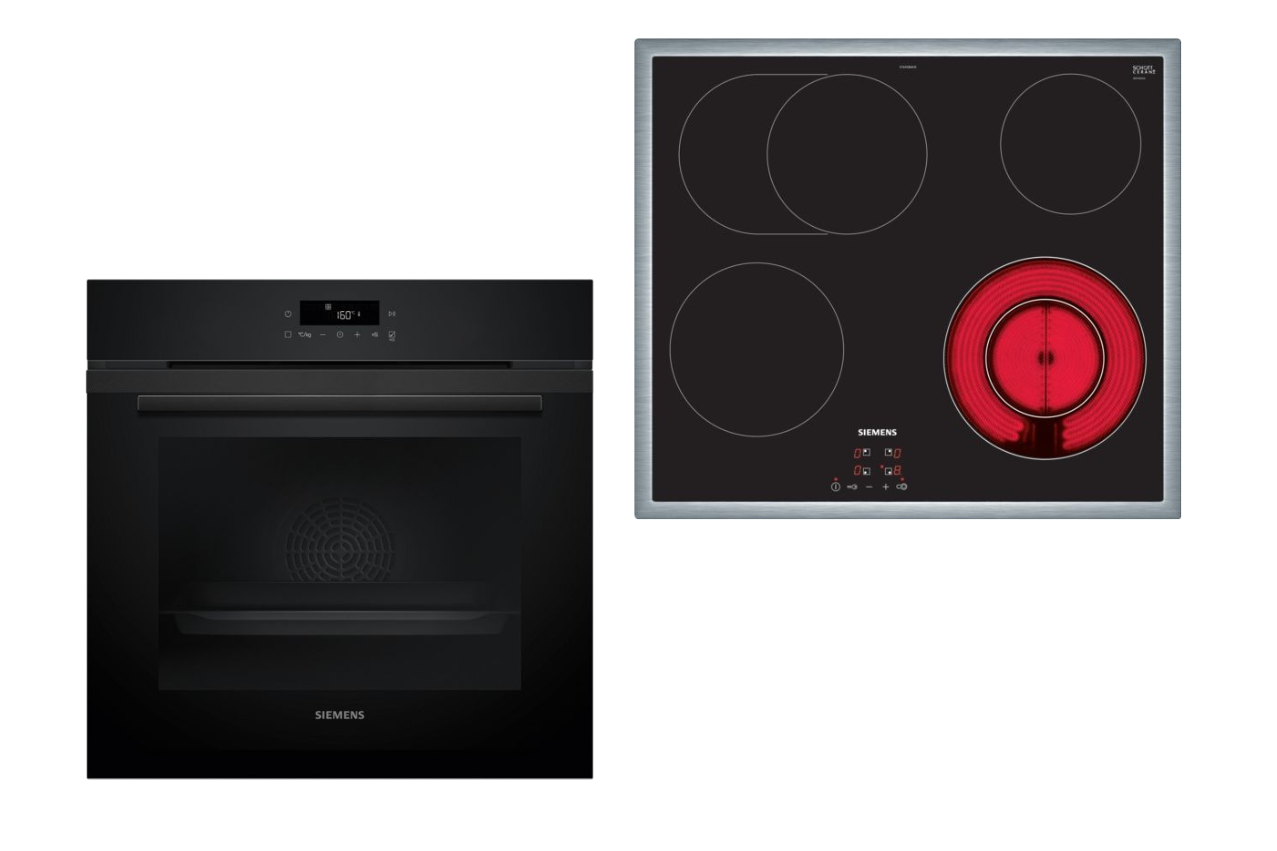 Siemens powerLine - Einbau-Backofen-Set iQ300 | PQ223EA00Z Siemens Einbau-Backofen und Kochfeld mit Glaskeramikoberfläche, modernes Küchen-Design