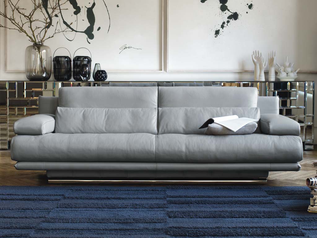 Rolf Benz 6500 - Sofabank helles Ledersofa grau/blau von Rolf Benz