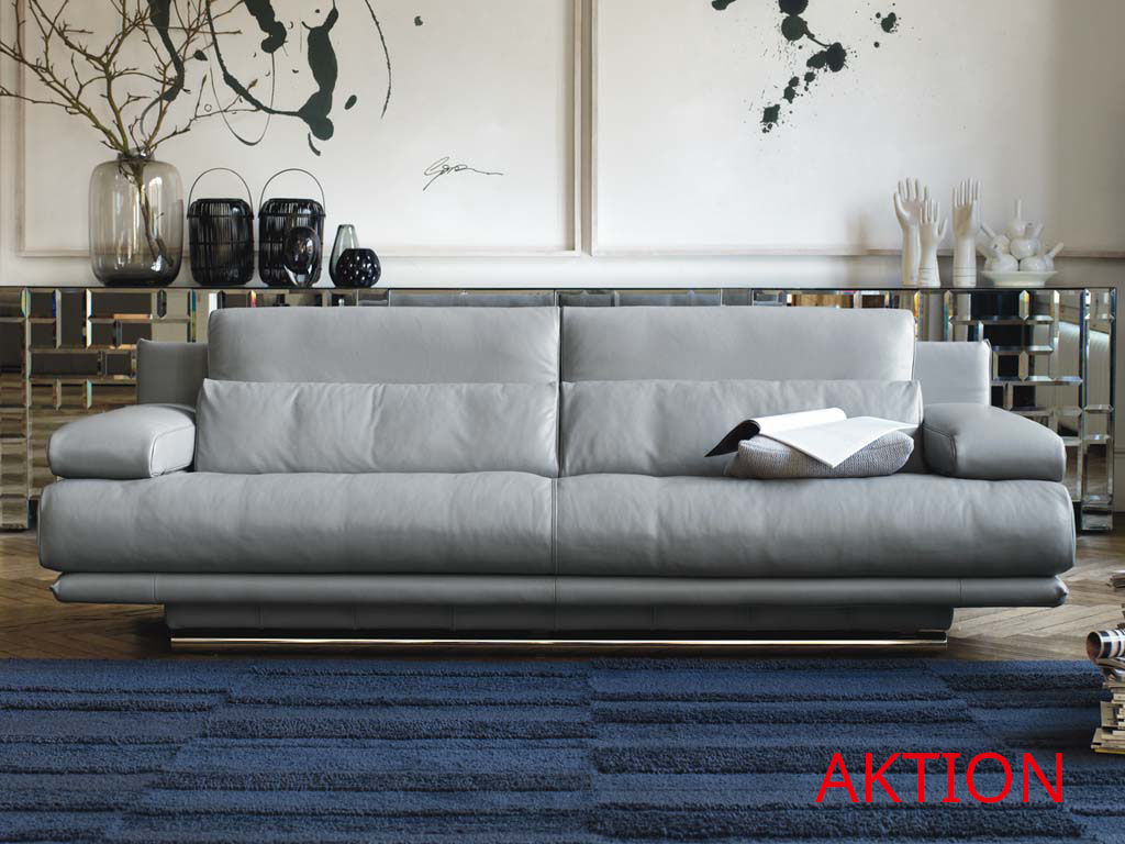 helles Ledersofa grau/blau von Rolf Benz