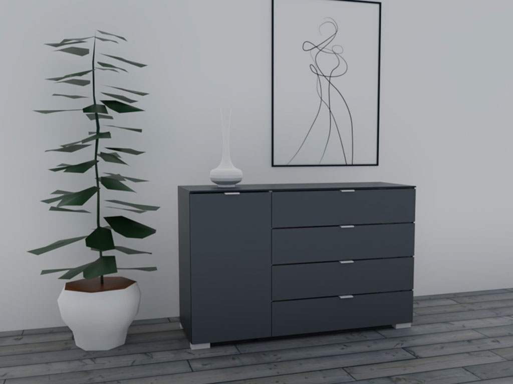 Staud - SONATE | Kombikommode Planungsbild Highboard in dunkelgrau