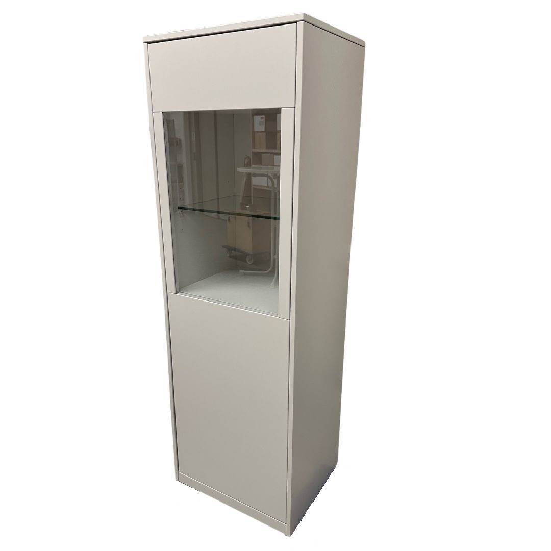 RMW HARMONY | Vitrine Weißer Ausstellungsschrank mit Glastür und Glasregal, ideal zur Präsentation von Sammlerstücken