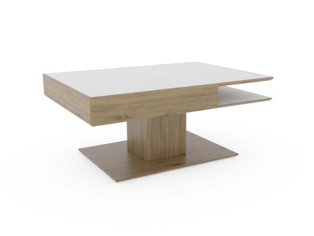 Massivholz Couchtisch mit weißer Tischplatte und offenem Seitenfach