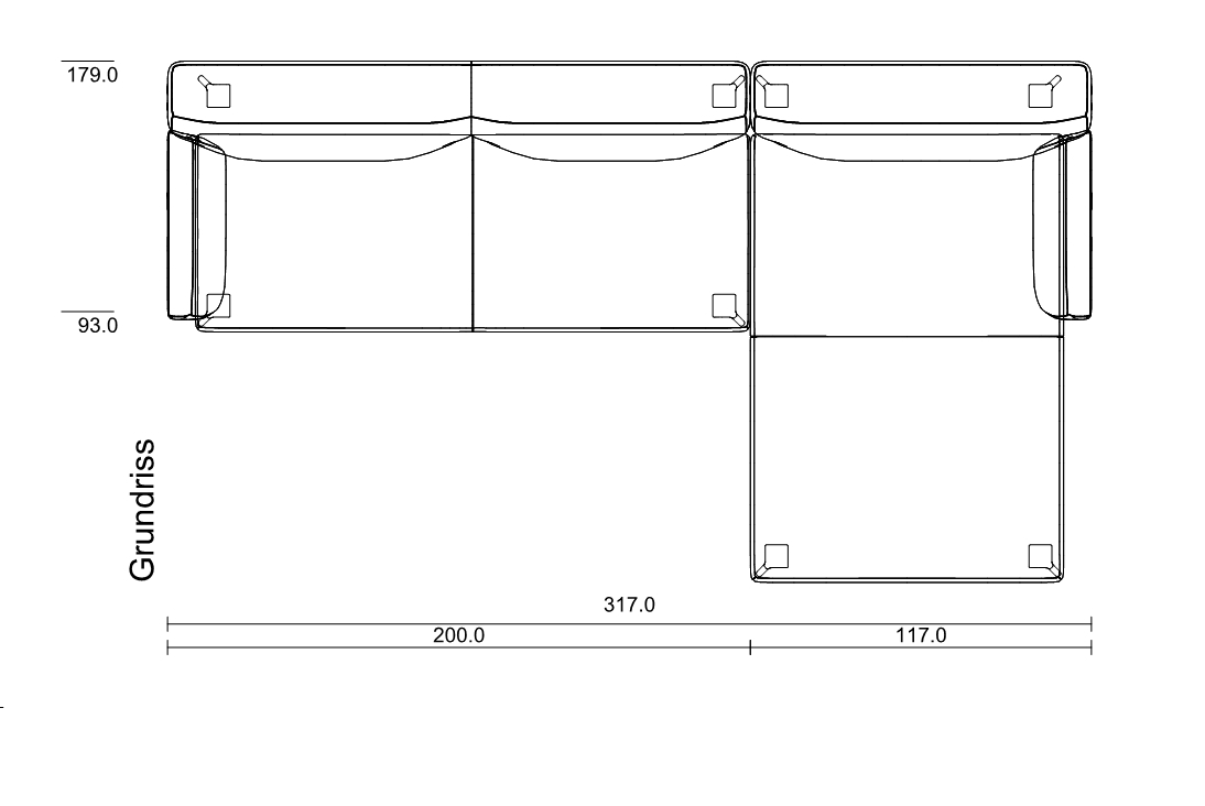 Abschlusssessel mit Polstersitz auf der rechten Seite
