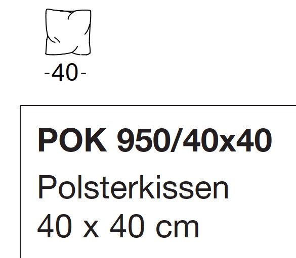 Illustration eines Kissens mit Maßangaben und Artikelbezeichnung vor weißem Hintergrund