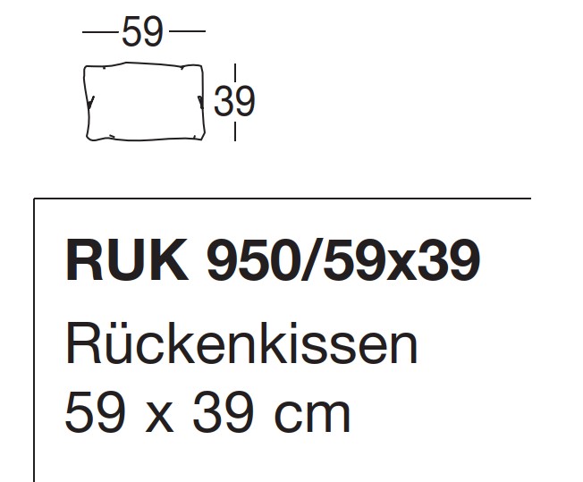 Illustration eines Kissens mit Maßangaben und Artikelbezeichnung vor weißem Hintergrund