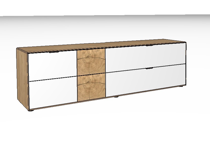weiß braunes Lowboard mit Holzakzent vor weißem Hintergrund