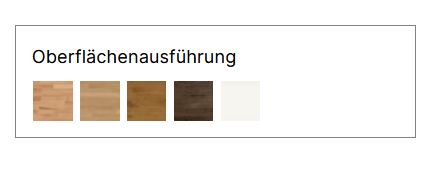 Oberfächenausführungen in Tabellenform 