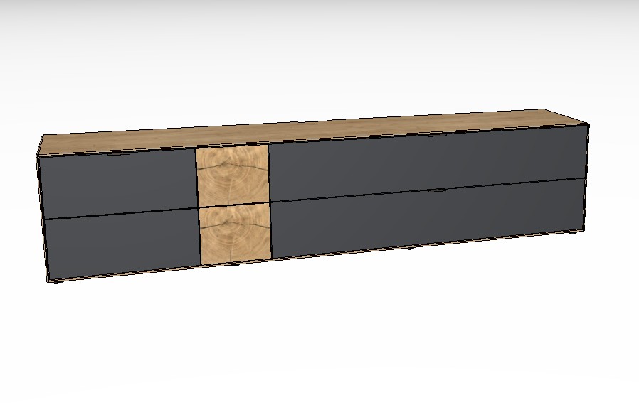 braun graues Lowboard mit Holzakzent vor weißem Hintergrund