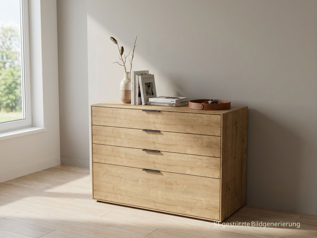 Braune Kommode stilvoll dekoriert in einem modernen Raum