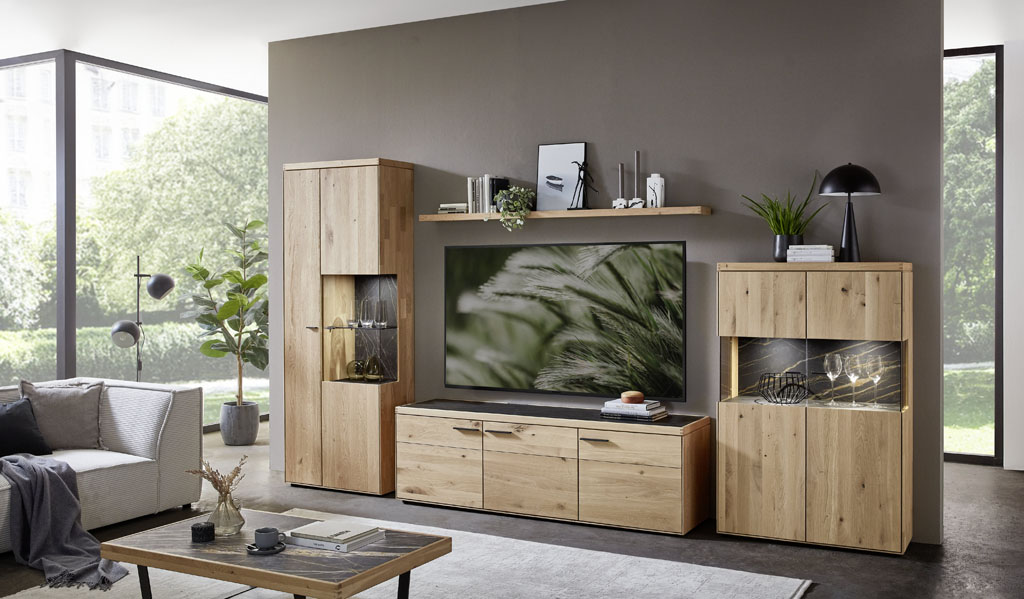 Wöstmann WM 2520 - Wohnwand | Type 0016/0116 | B: 380,7 cm | Wildeiche massiv, Keramik