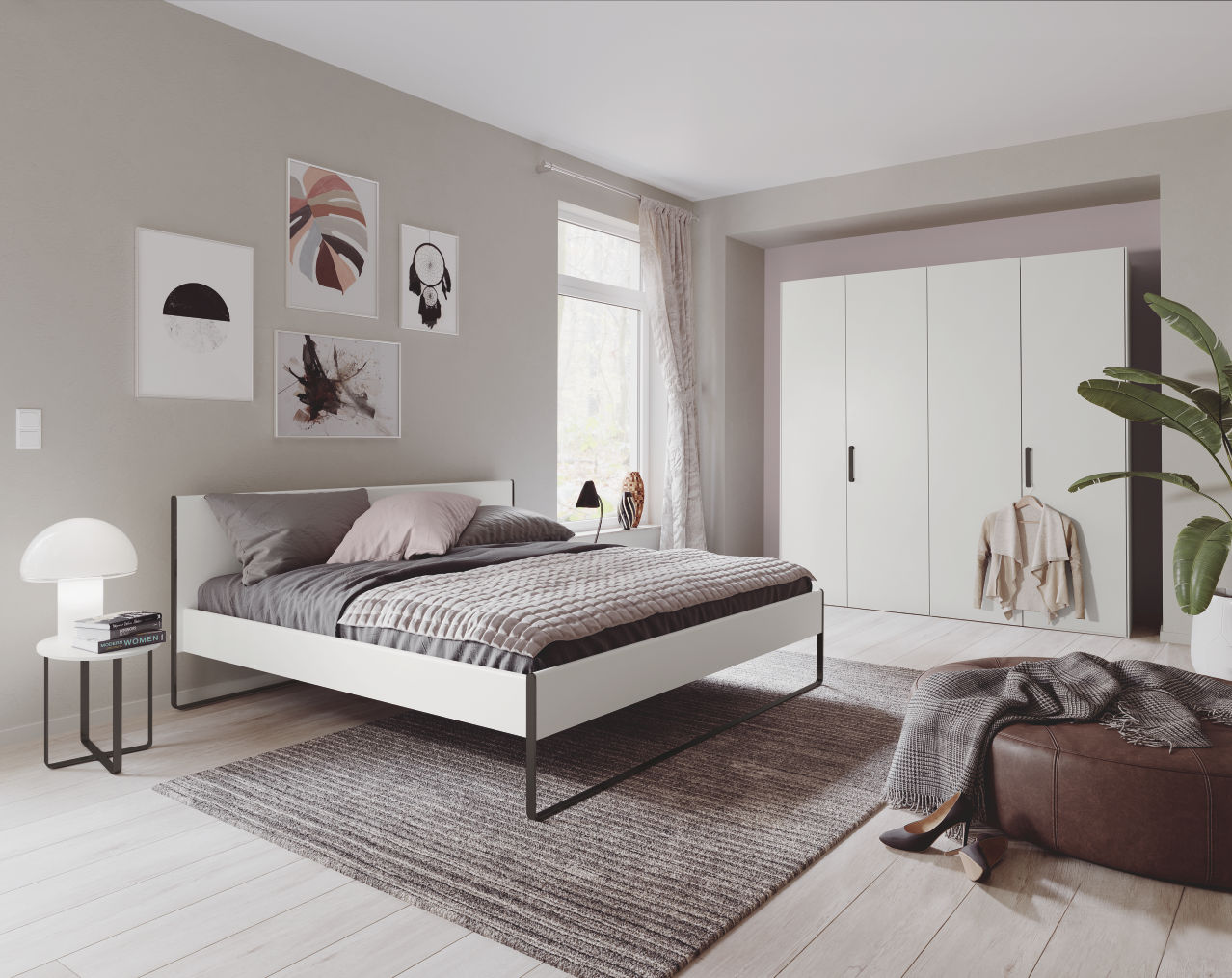 hülsta. Neo | Schlafzimmer-Set  | 4-türiger Drehtürenschrank | Lack reinweiß 