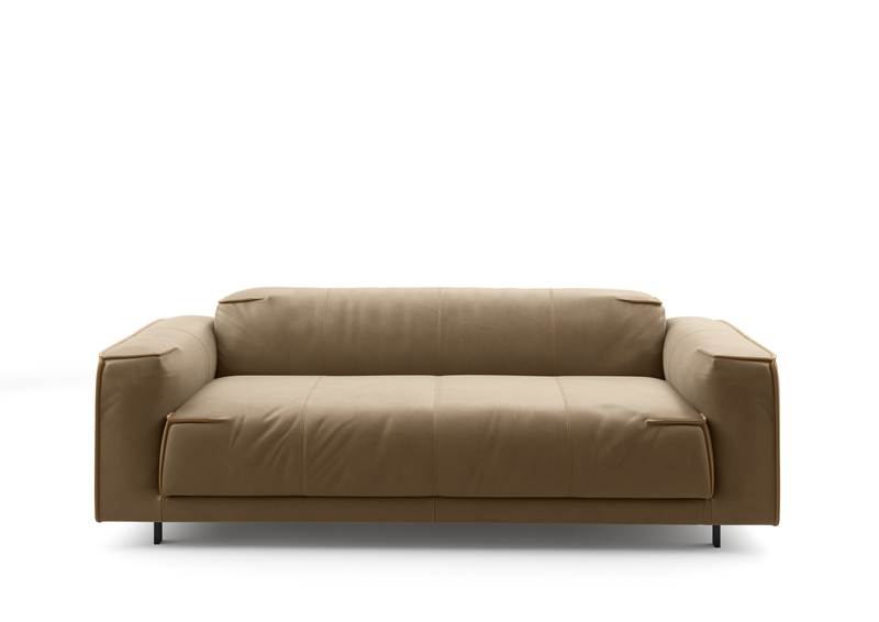 Stylisches beiges Ledersofa mit breiten Armlehnen und schlichtem Design