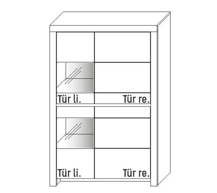 Illustration eines Vitrinenschrankes vor weißem Hintergrund