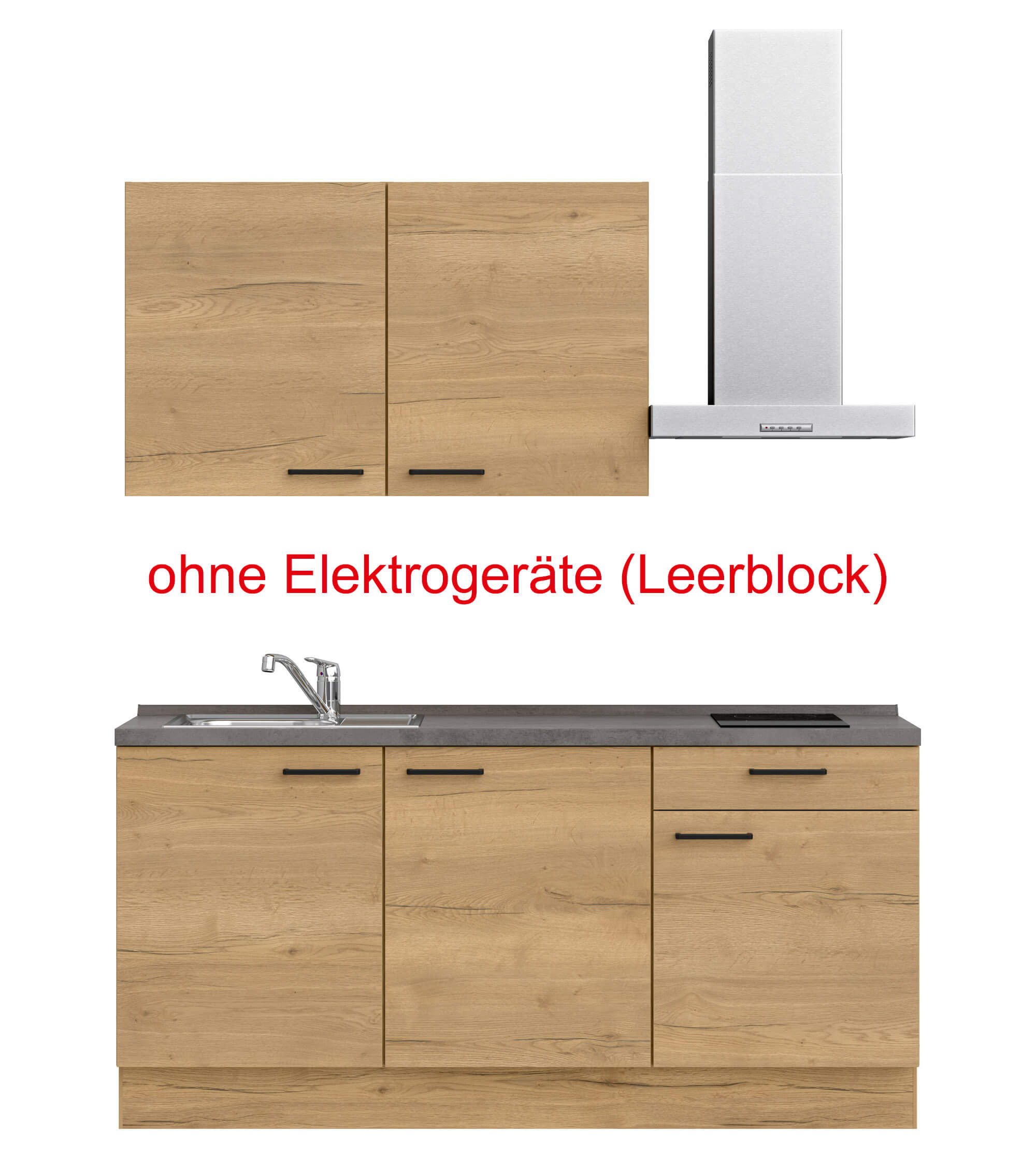 küchenzeile braun mit Herd, Dunstabzugshaube, Waschbecken, Armatur mit Hinweistext ohne Elektrogeräte (Leerblock) nobilia structura