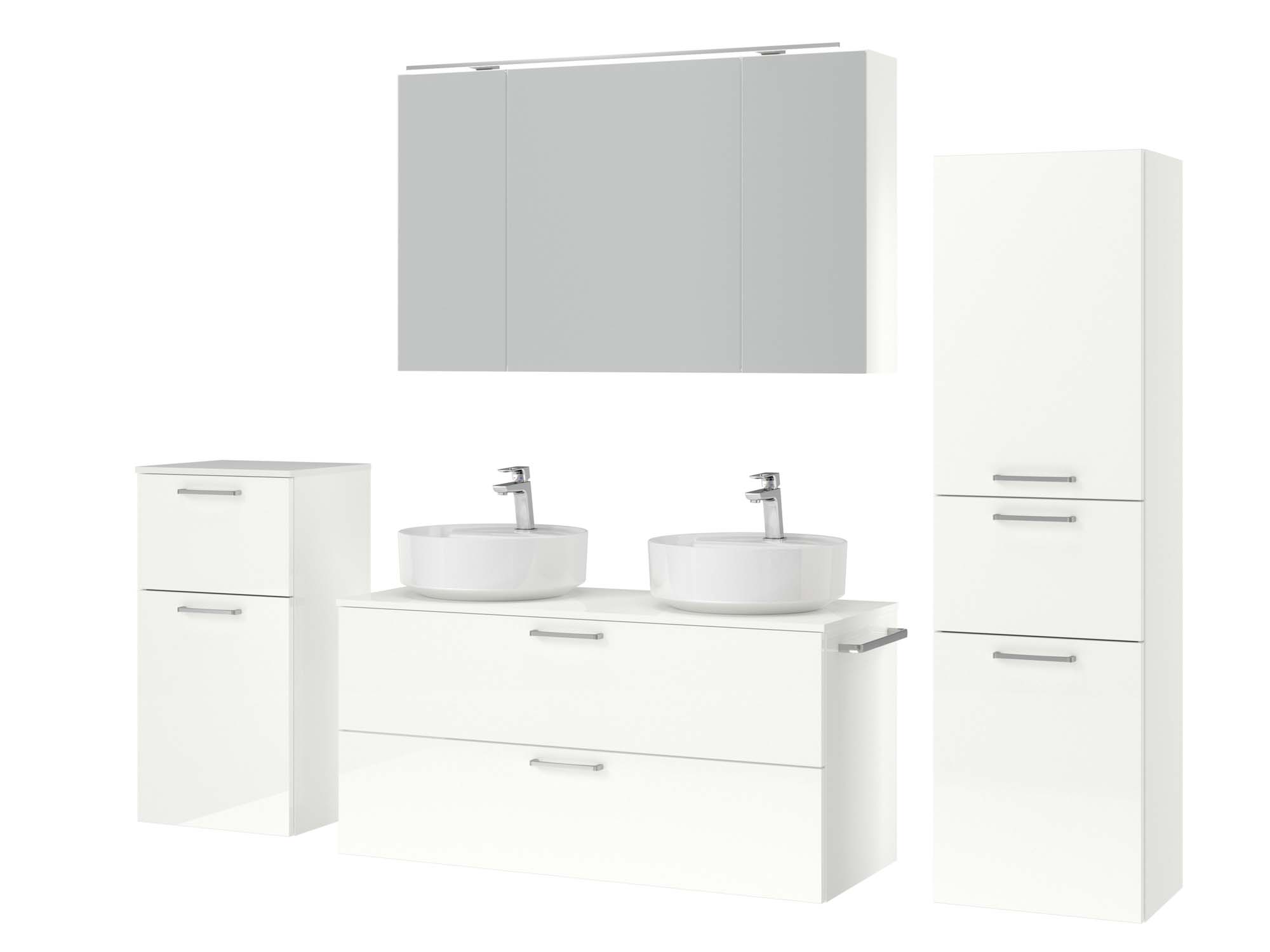 Badezimmermöbel-Set 3 Schränke weiß mit Waschtisch und Spiegelschrank nobilia