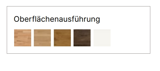 Oberflächenausführungen von fünf Farben in tabellenform vor weißem hintergrund