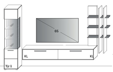 Illustration einer Wohnwandkombination vor weißem Hintergrund