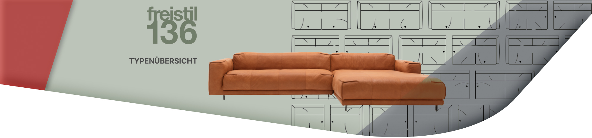 orange braune Ledercouch in legerem Stil