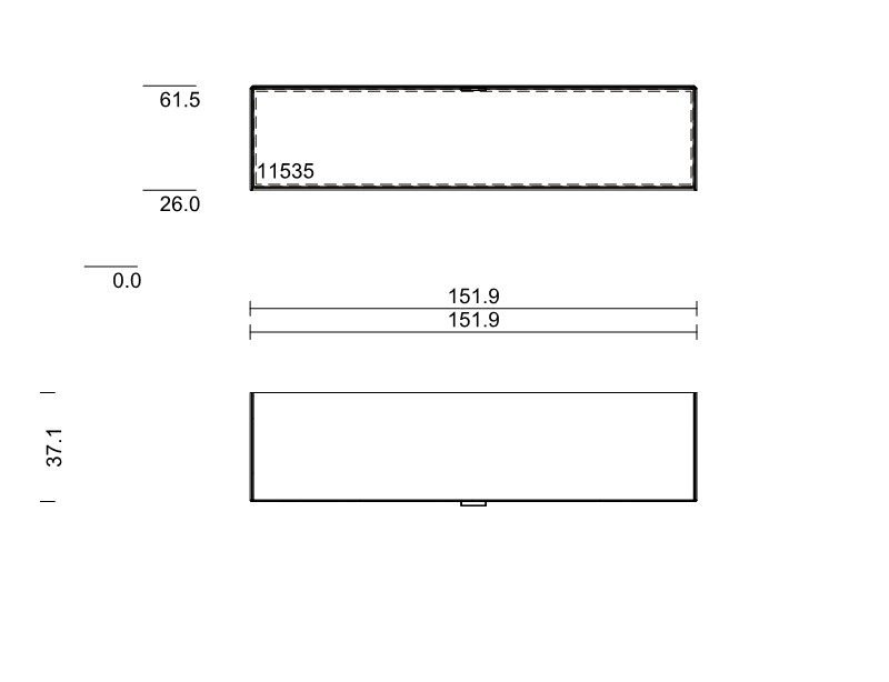 Maßzeichnung eines Lowboards vor weißem Hintergrund