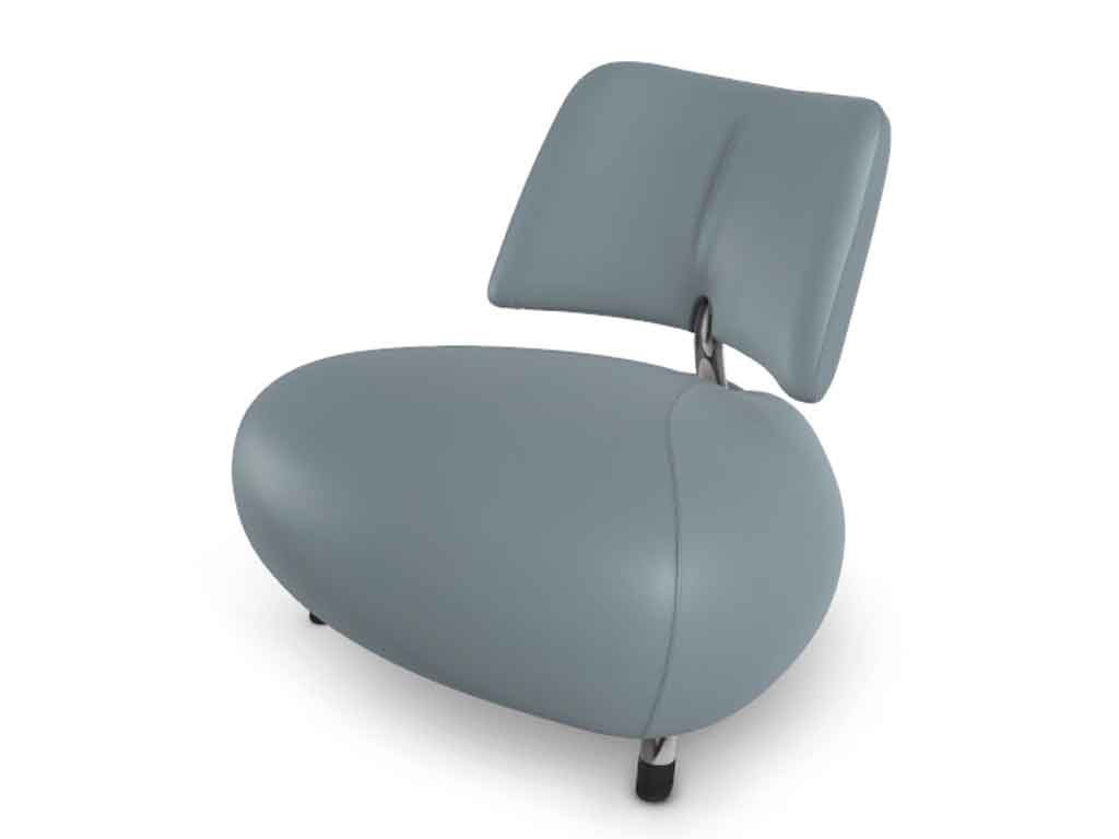 Moderner Designerstuhl in Grau mit rundem Sitz und Rückenstütze, ideal für stilvolle Inneneinrichtung