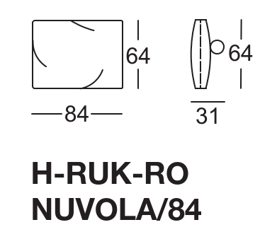 Schematische Darstellung der Leuchte H-RUK-RO NUVOLA/84 mit Maßen: 84 cm Breite, 64 cm Höhe, und 31 cm Tiefe