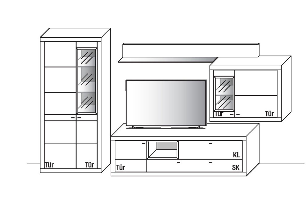 Illustration einer Wohnwand vor weißem Hintergrund