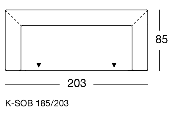 Maßzeichnung eines Sofaelements vor weißem Hintergrund freistil Rolf Benz 185