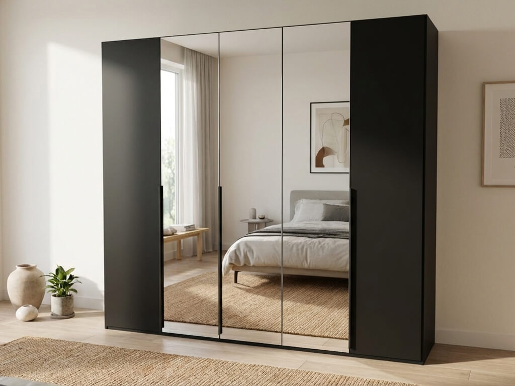 rauch BLACK - Scaletta Drehtürenschrank, 5-türig, 3 Spiegeltüren | B: 250, H: 223 cm | versch. Dekore, Massivholz oder Glas konfigurierbar