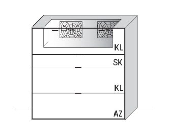 Maßzeichnung eines Highboards vor weißem Hintergrund