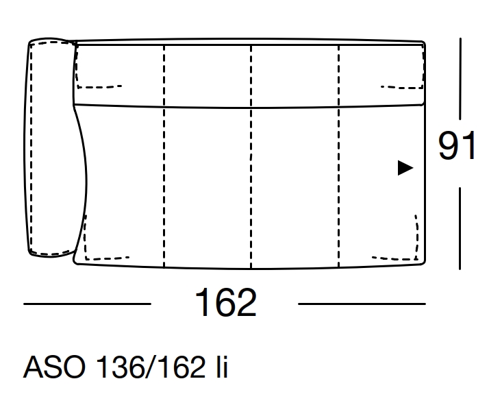 Maßzeichnung eines Sofaelements vor weißem Hintergrund freistil Rolf Benz 136