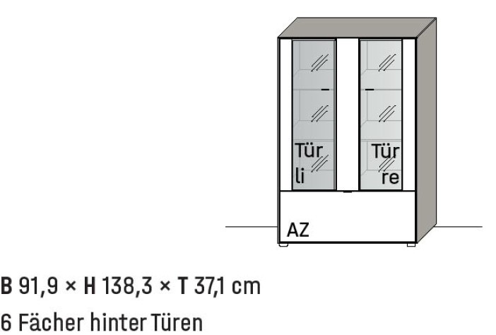 Illustration eines Highboards mit Bezeichnung vor weißem Hintergrund