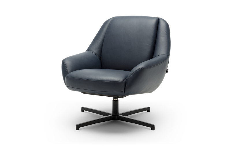 freistil Rolf Benz 138 - Sessel mit Kreuzfuß | B: 83 cm Blauer Ledersessel mit Drehmechanismus und stabiler Basis