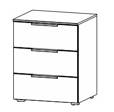 Illustration eines Nachttisches mit drei Schubladen vor weißem Hintergrund