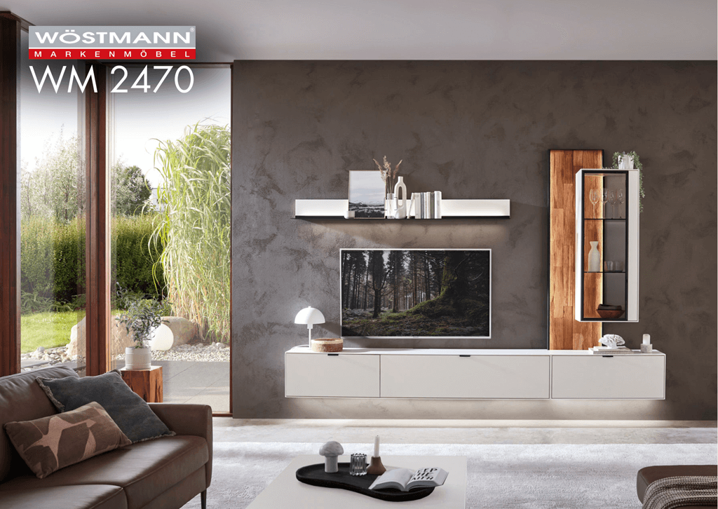 Lowboard in weiß und Akzent Regalelement aus Holz und Metall