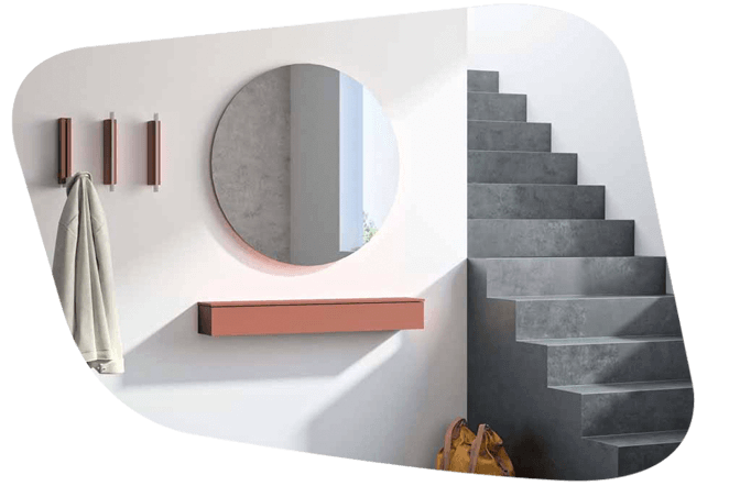 Hängeelement und Spiegel im Eingangsbereich mit Kleiderhaken in passender Farbe