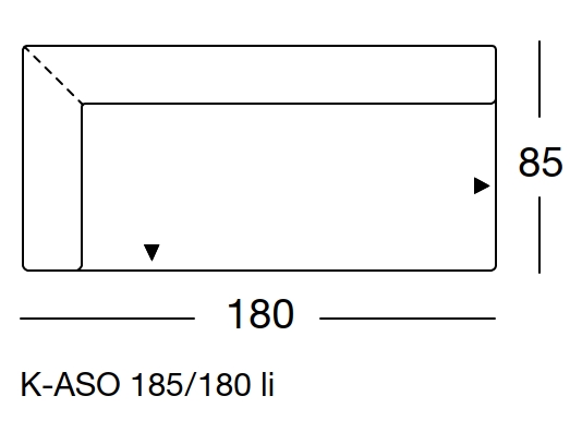 Maßzeichnung eines Sofaelements vor weißem Hintergrund freistil Rolf Benz 185
