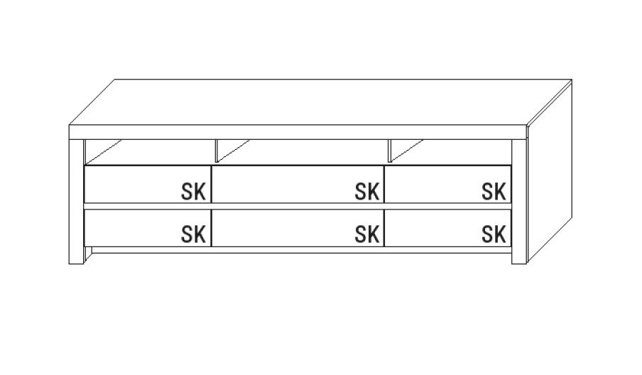 Illustration eines Lowboards vor weißem Hintergrund