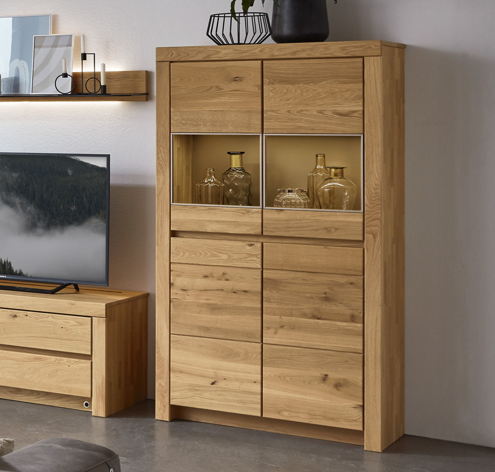 Wöstmann Soleo 3000 - Schrank | Type 4940 | B: 93,4 cm | konfigurierbar Moderne Wohnzimmereinrichtung mit Massivholz-Vitrine und Dekorationen